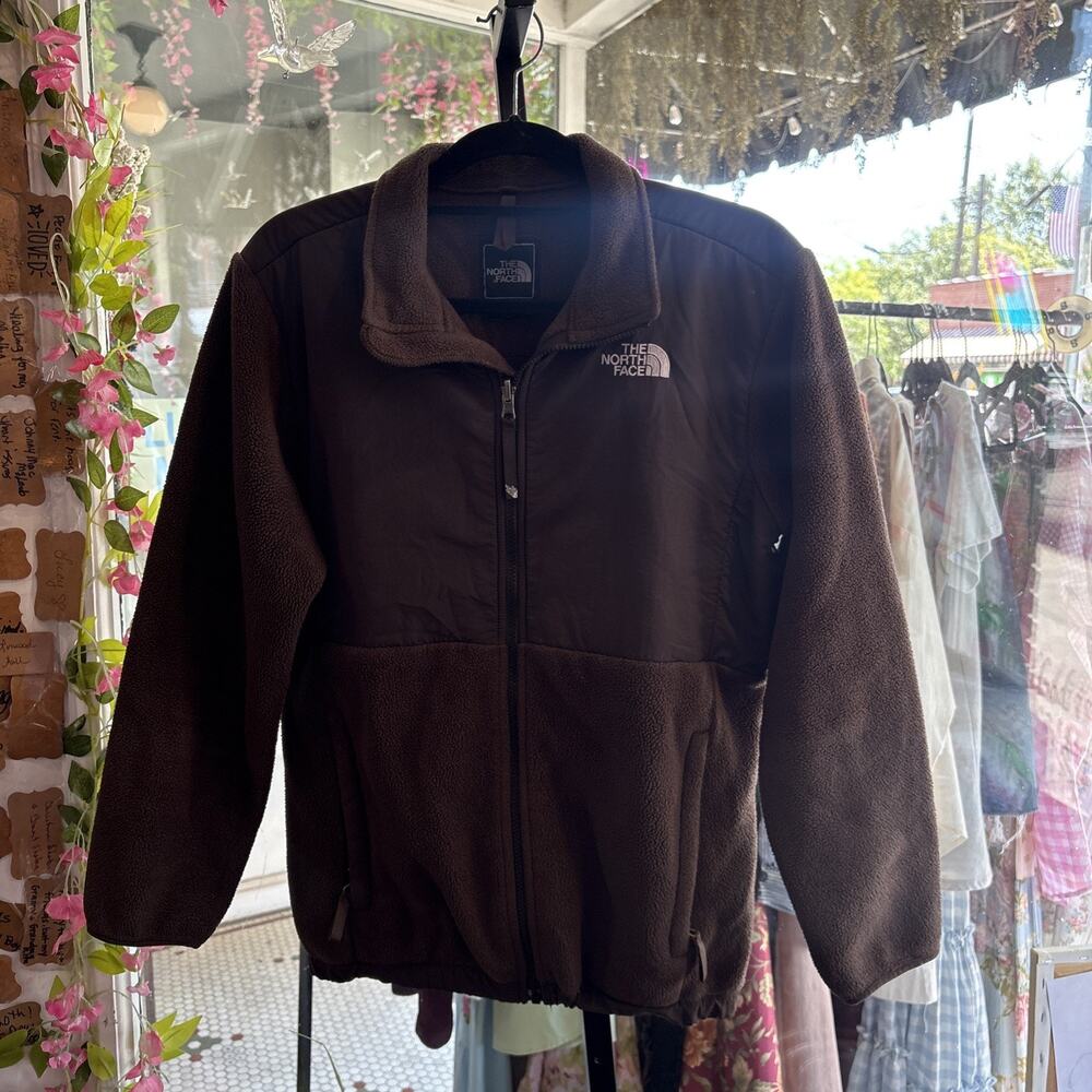 North Face Girls Polartec Fleece Brown Zip Up Jacket Size XL